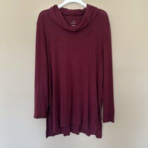 J Jill 100% Pima Cotton Cowl Neck Tunic Top Women L Red Maroon Minimalist Luxur